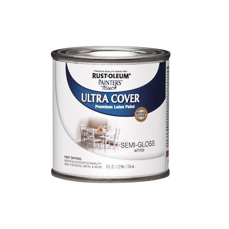 Krud Kutter Rust-Oleum Painters Touch Semi-Gloss White Water-Based Ultra Cover Paint Exterior and Interior 0.5 p 1993730